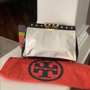 Tory Burch summer clutch navy/wht